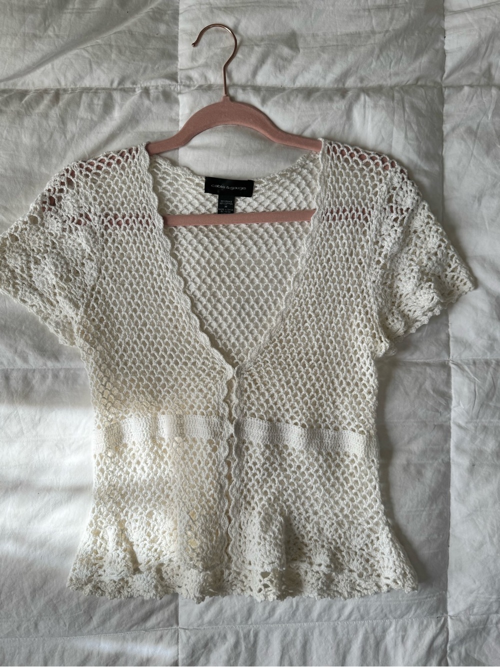 Y2K Cable & Gauge Short Sleeve Crochet Cardigan